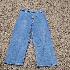 Zara Denim Wide Leg Jeans Button Fly Pants 12 Denim